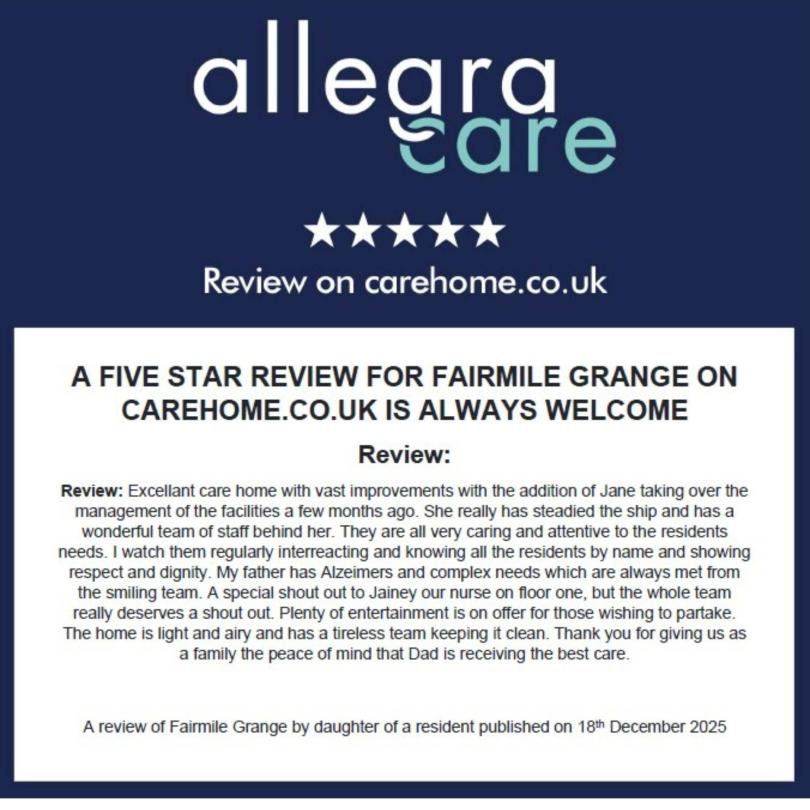 An excellent review for Fairmile Grange