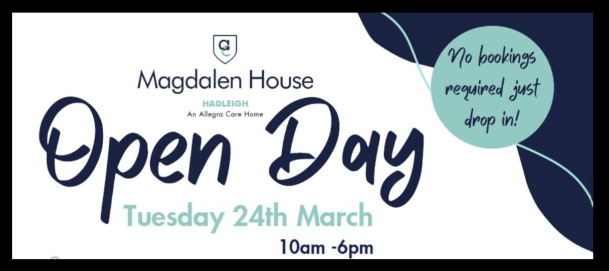 Magdalen House Open Day on 24th March 10-6 pm