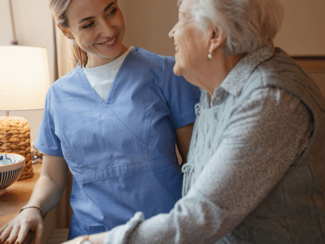 Care home resident with nurse