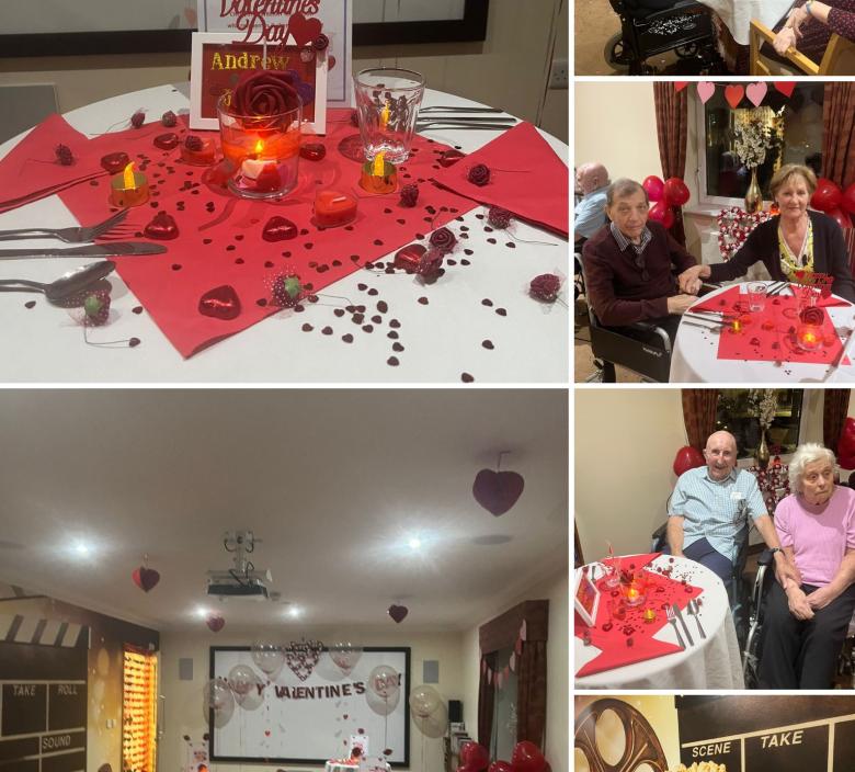 Residents celebrating Valentine's Day with family and the home team