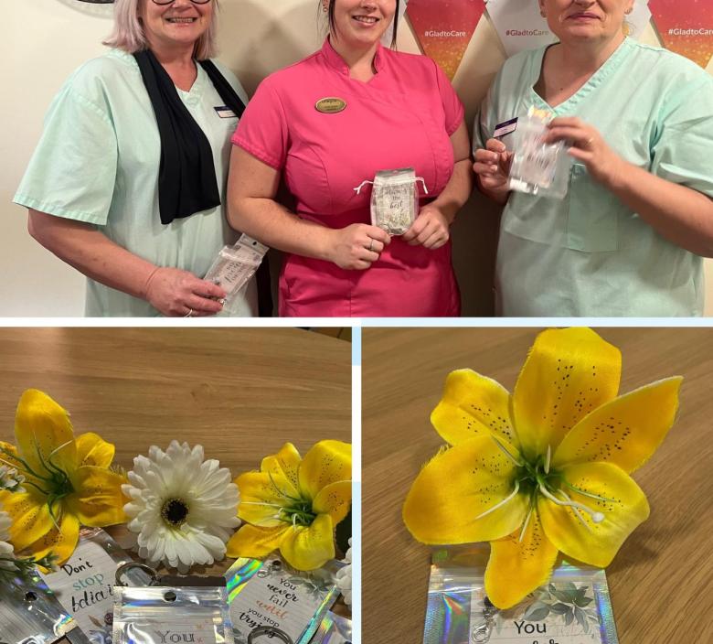 staff receiving their presents from residents for Glad to Care Week