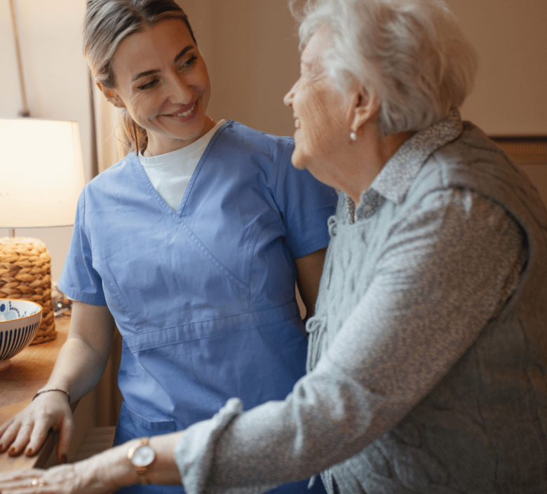 Care home resident with nurse