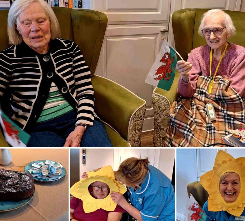 residents and staff enjoying St David's Day