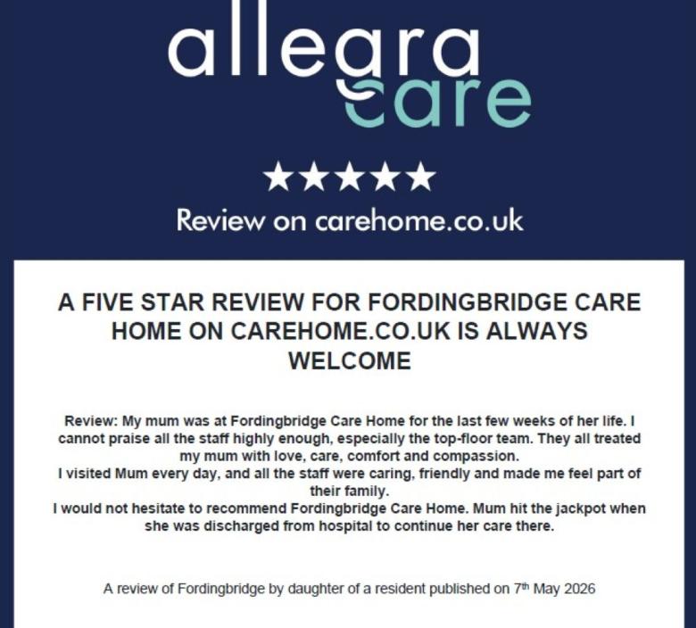 Excellent Five Star Review on CareHome.co.uk