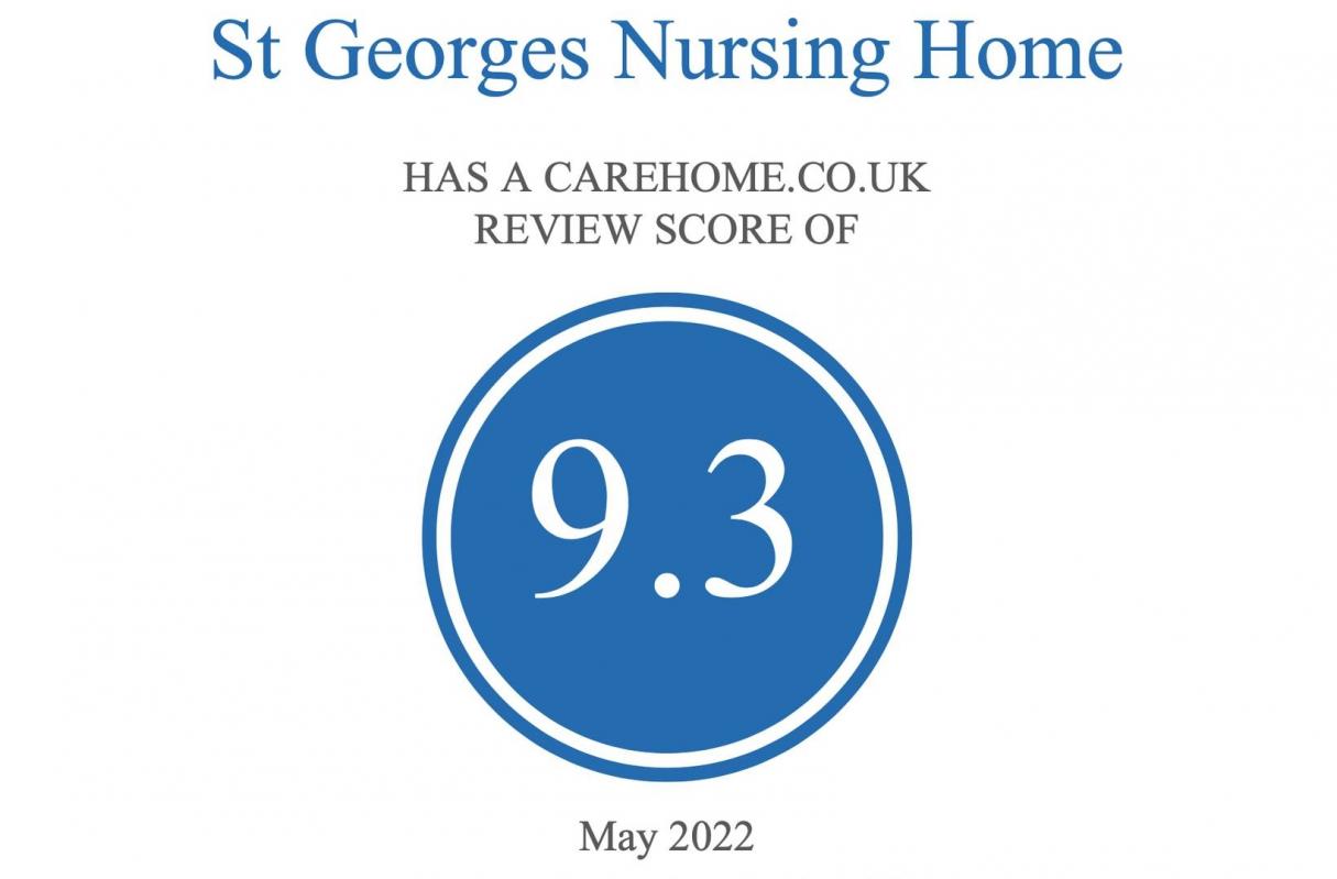 St Georges Nursing Home certificate of 9.3/10 Carehome.co.uk rating