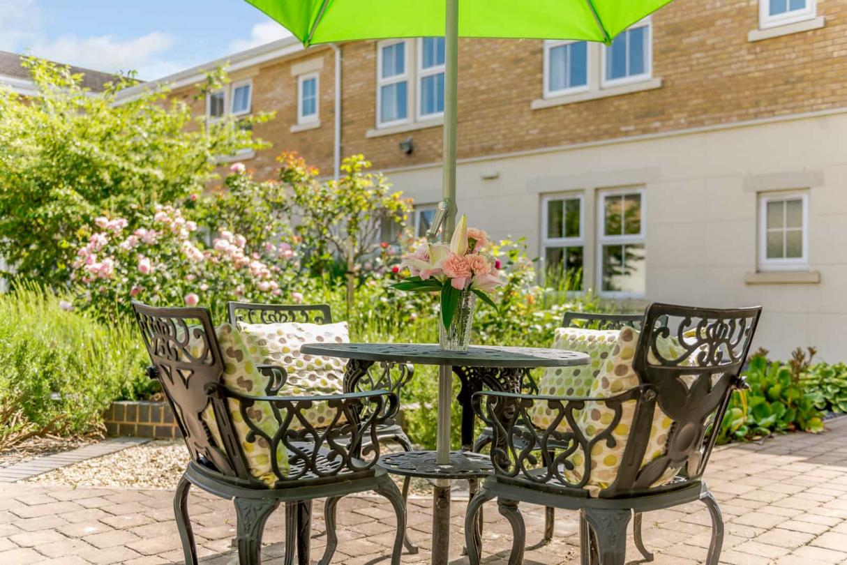 image of garden furniture in care home on a sunny day