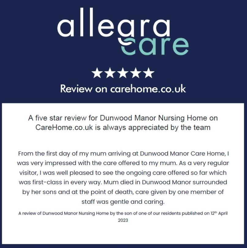 Dunwood Manor get 5* certification from Care UK. 