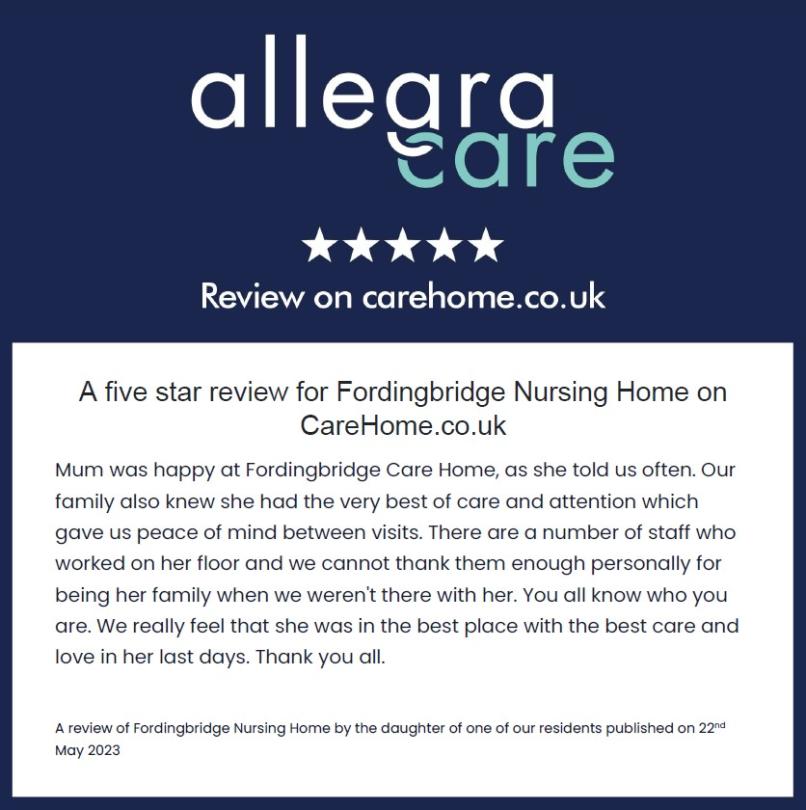 Fordinbridge Care Home Shines with a Stellar 5-Star Review