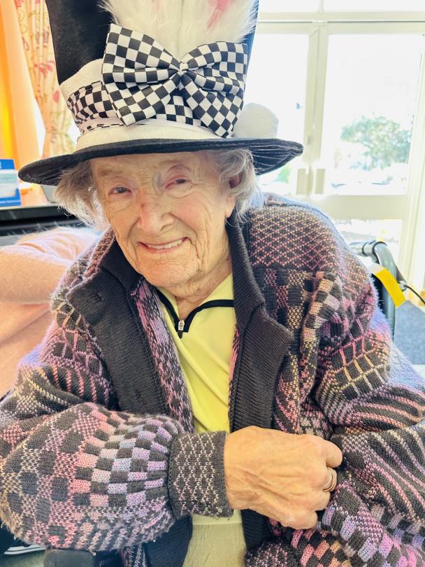 One of our lovely residents happy celebrating Easter with us