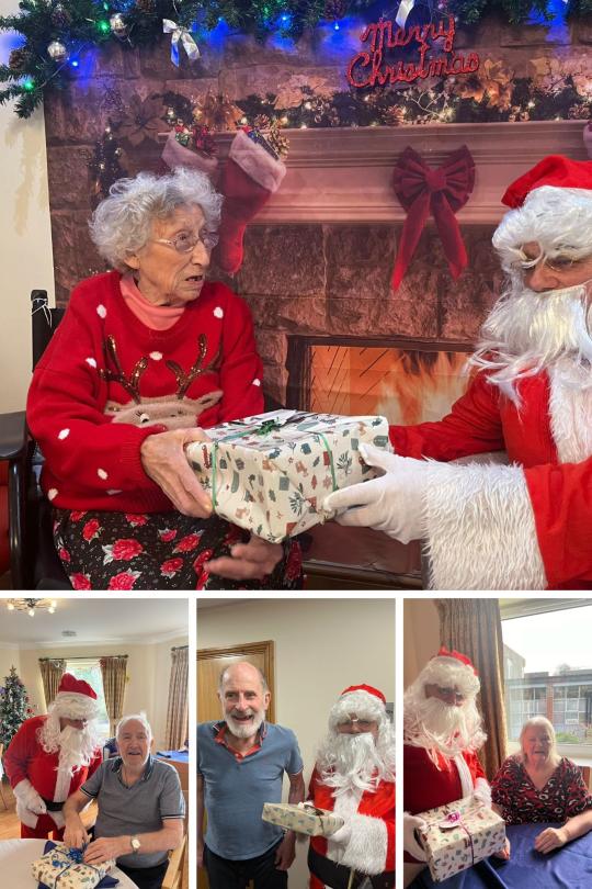Santa delivering presents to residents at Cherry Blossom Care Home
