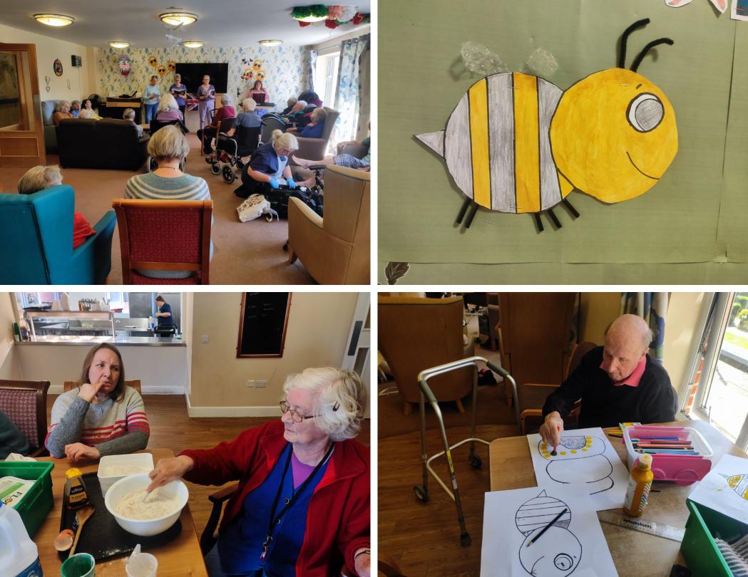 Residents making honey cakes, arts and crafts and enjoying a choir