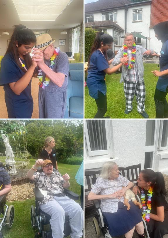 Dunwood residents enjoying the music and dancing along at the garden party