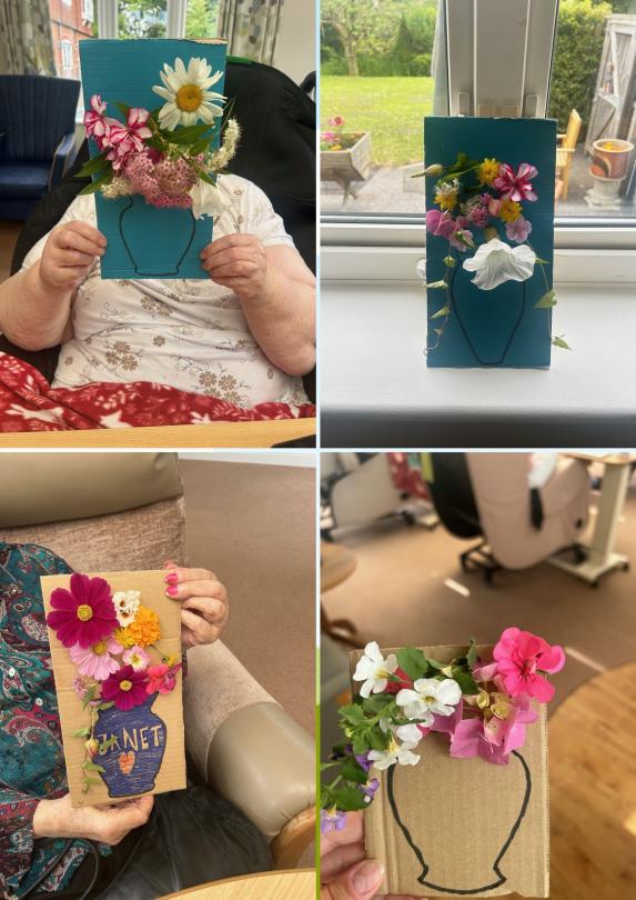 flowers and vases made by residents at Dunwood Manor