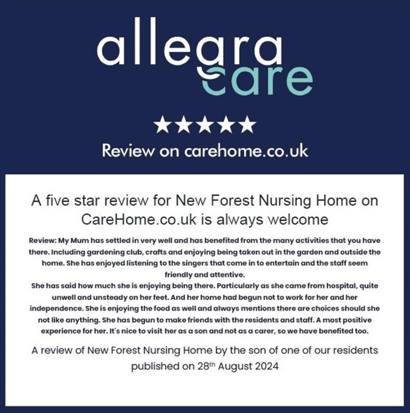 5 Star review of New Forest Nursing Home