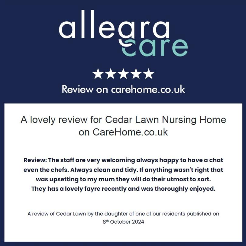 5 star review for Cedar Lawn