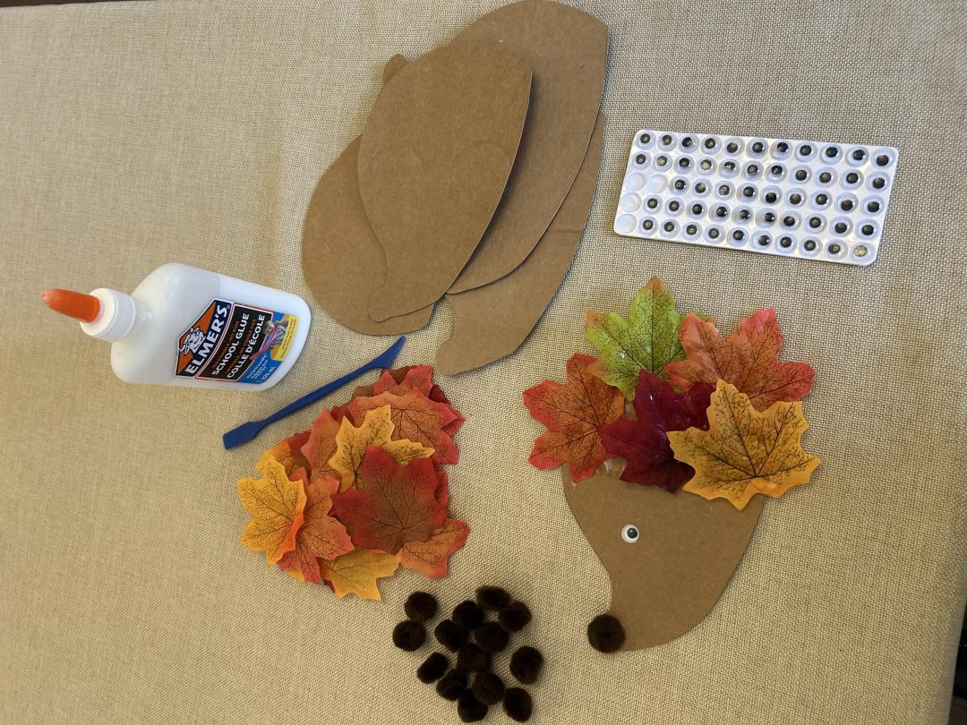 hedgehogs made from autumn leaves
