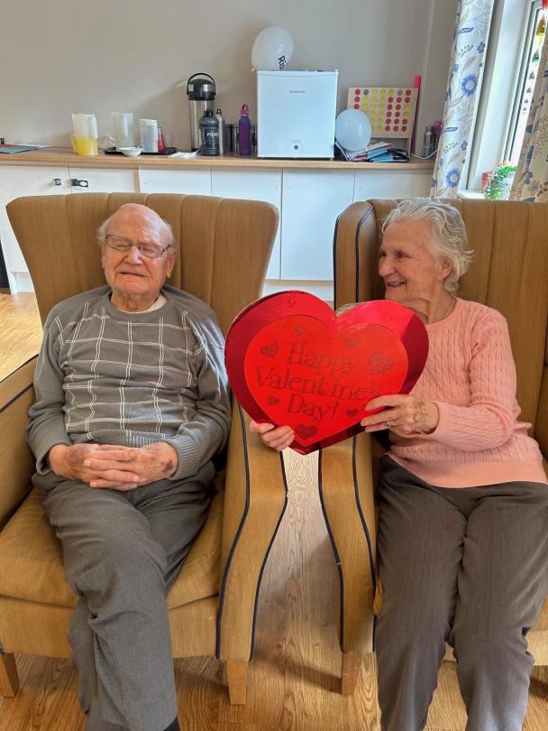 One of Dunwood Manor's married couples celebrating Valentines Day together