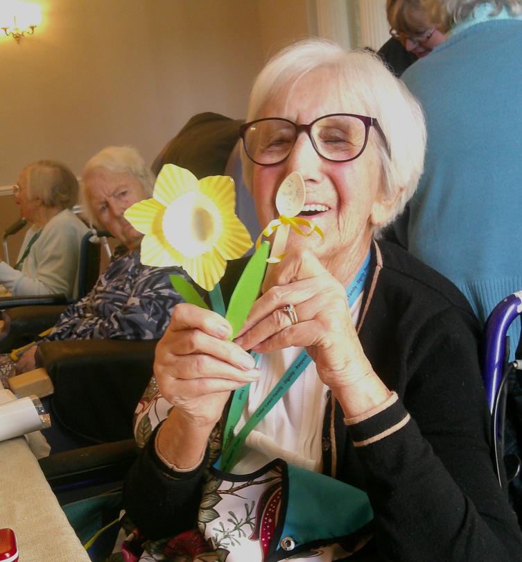 One of Cedar Lawn residents with her creative masterpiece
