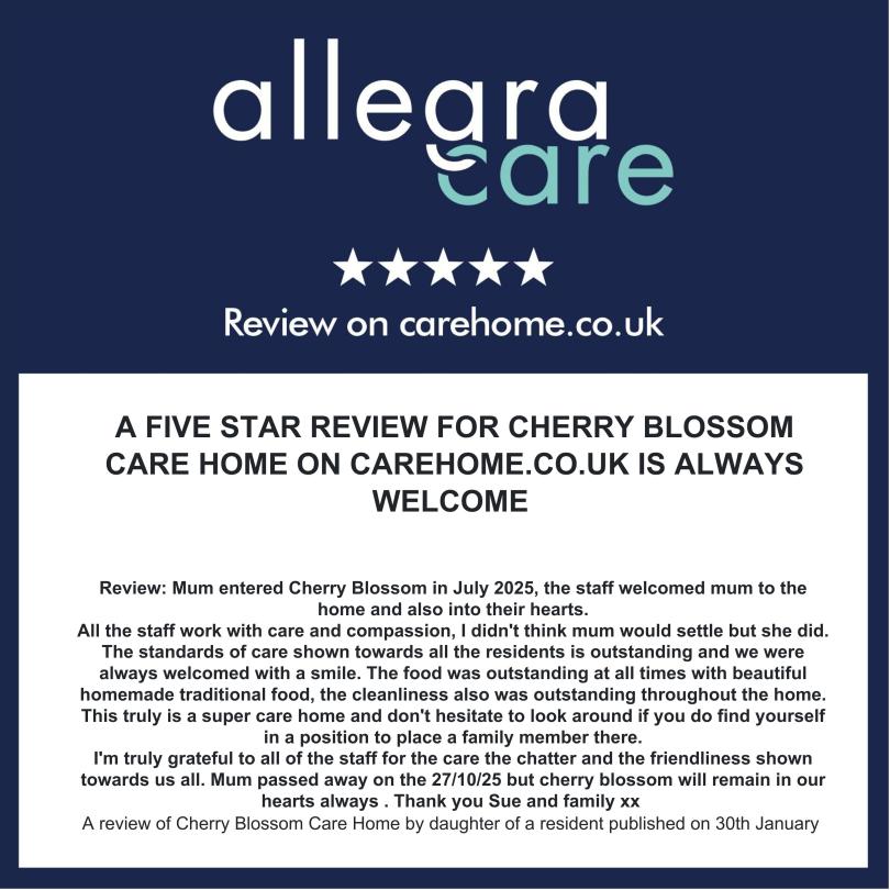 5 STAR REVIEW ON CAREHOME.CO.UK