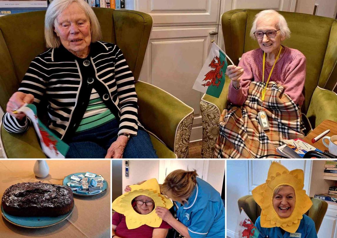 residents and staff enjoying St David's Day