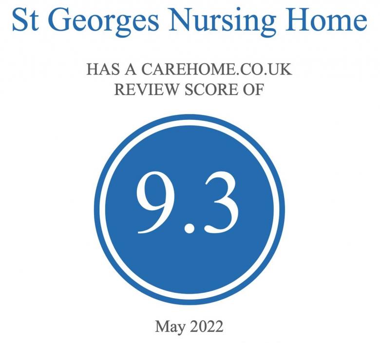 St Georges Nursing Home certificate of 9.3/10 Carehome.co.uk rating