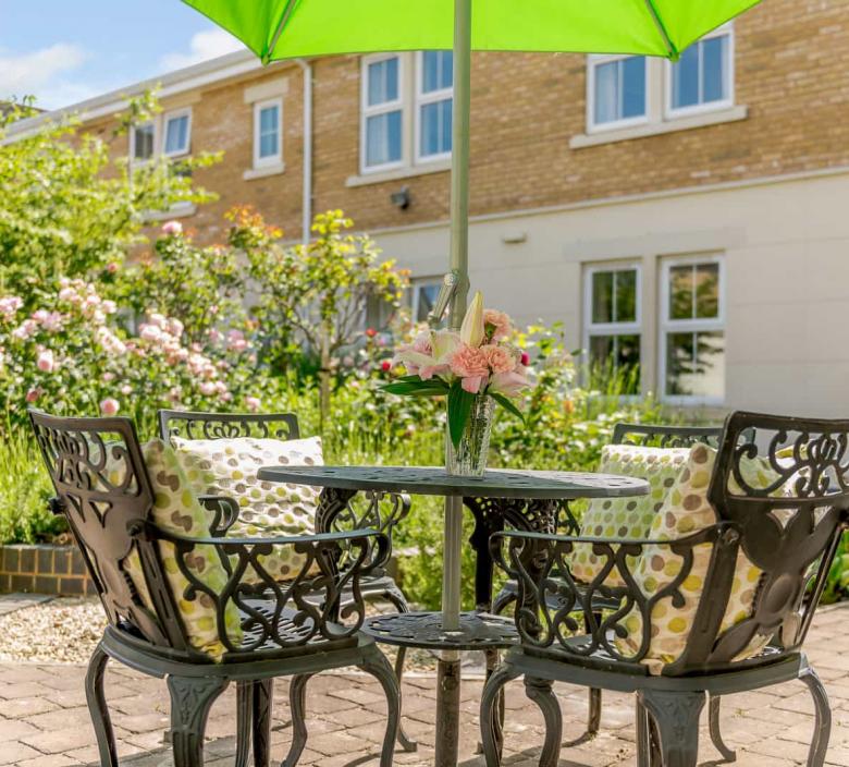 image of garden furniture in care home on a sunny day