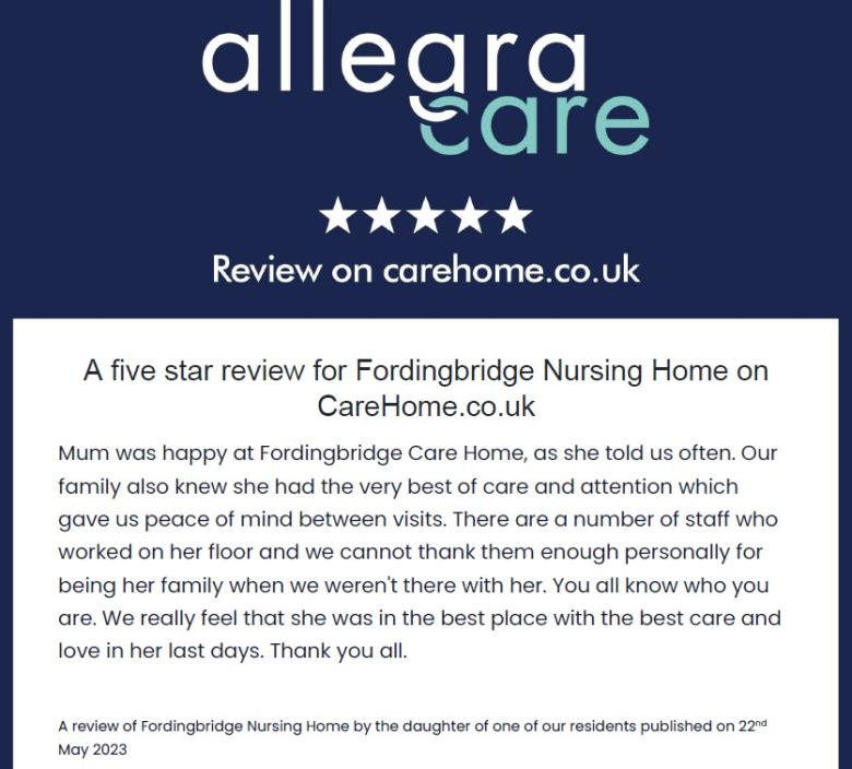 Fordinbridge Care Home Shines with a Stellar 5-Star Review