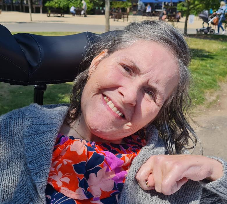 Our happy resident enjoying the sun at Dunwood Lodge 