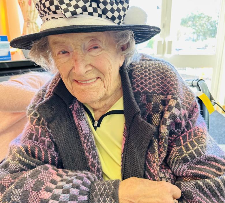 One of our lovely residents happy celebrating Easter with us