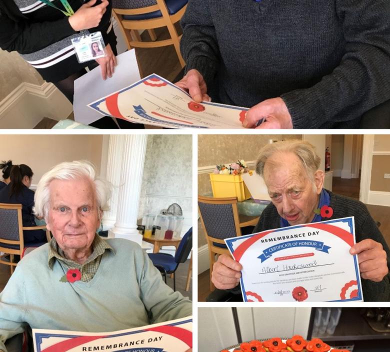 Veteran residents receiving certificates and poppies