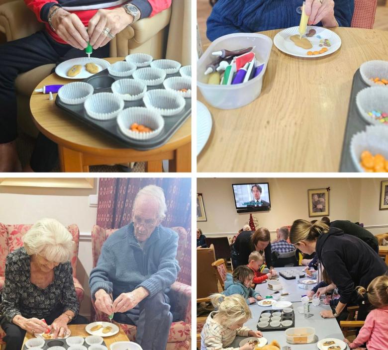 residents and children making gingerbread men