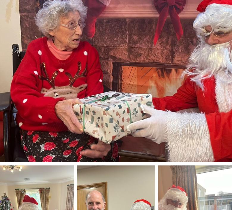 Santa delivering presents to residents at Cherry Blossom Care Home