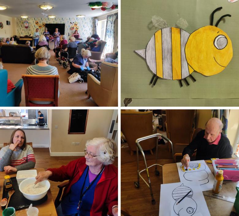 Residents making honey cakes, arts and crafts and enjoying a choir