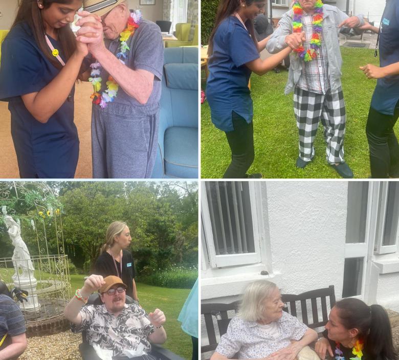 Dunwood residents enjoying the music and dancing along at the garden party