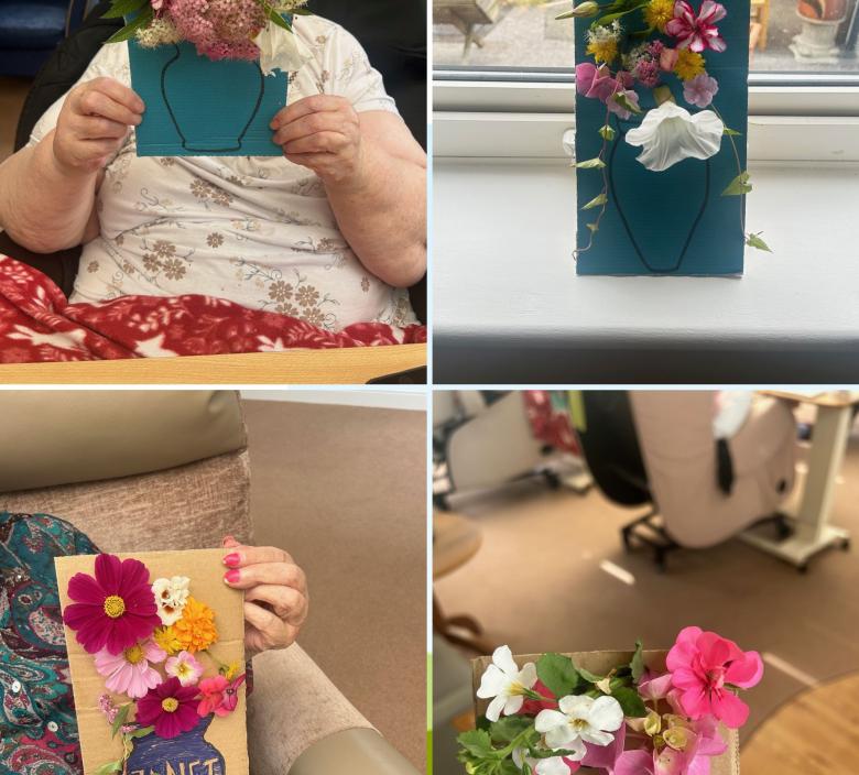 flowers and vases made by residents at Dunwood Manor