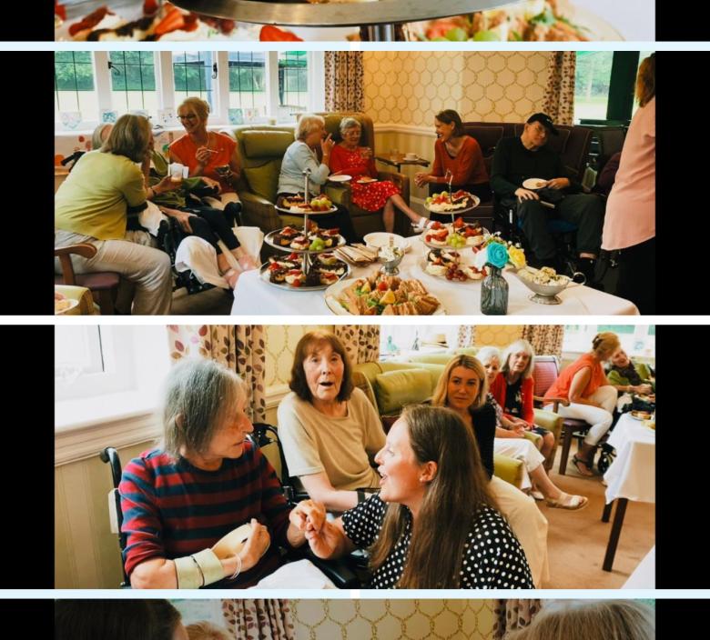 Residents and guests enjoying the tea party