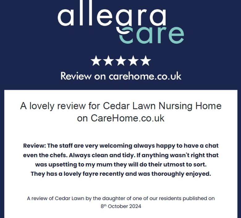 5 star review for Cedar Lawn