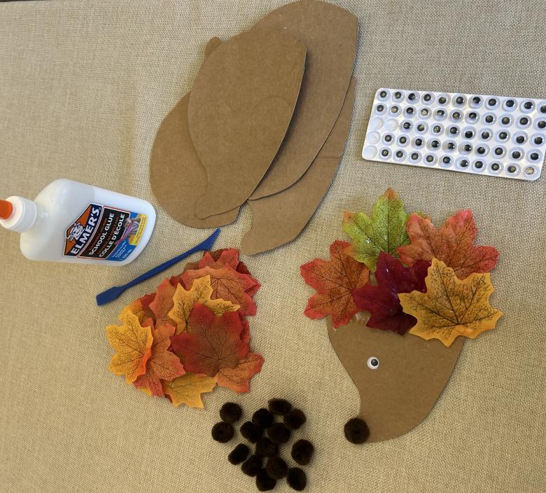 hedgehogs made from autumn leaves