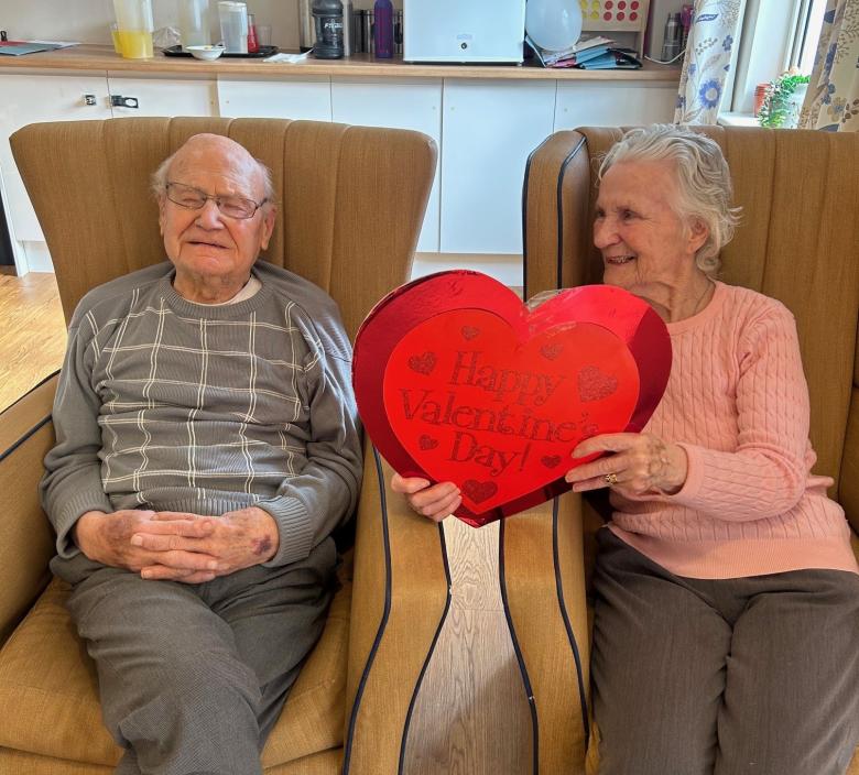 One of Dunwood Manor's married couples celebrating Valentines Day together