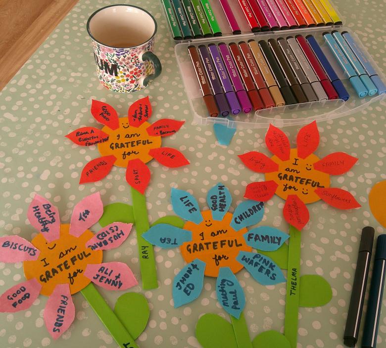 Craftwork demonstrating things that the Cedar Lawn Residents feel grateful for