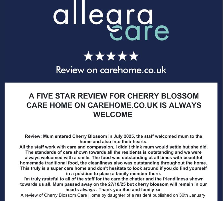 5 STAR REVIEW ON CAREHOME.CO.UK
