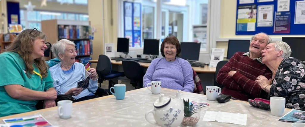 Residents enjoying tea at winterbourne memory cafe
