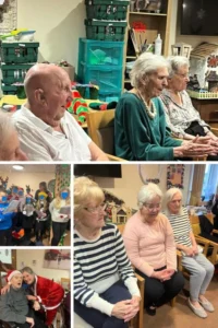 kids singing with cherry blossom residents