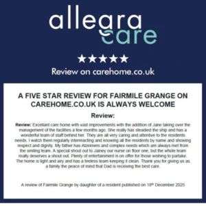 Fairmile review by daughter of resident